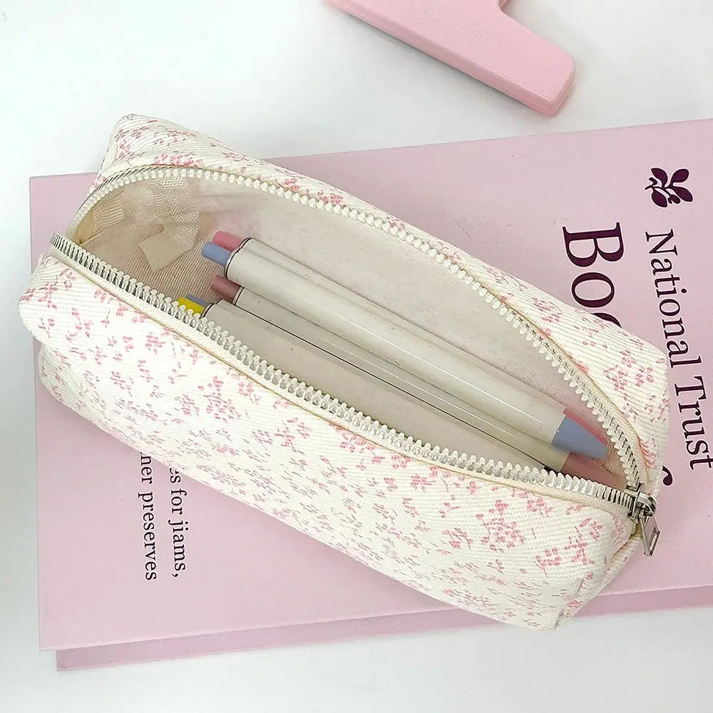 Pequeña bolsa Floral fresca para bolígrafos, estuche de lápices de gran capacidad, bolsa de almacenamiento de papelería multifuncional, organizador escolar para estudiantes, suministros