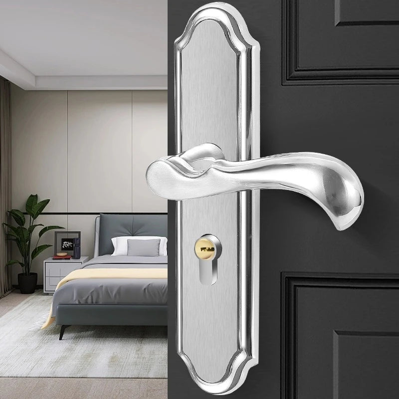 Juego de cerradura de puerta de acero inoxidable 304, manija de palanca de puerta Interior silenciosa para dormitorio, baño, manija de prensa, cerradura para puerta de madera maciza