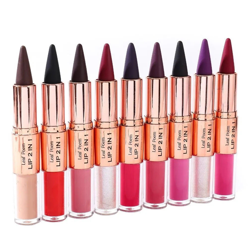 Delineador de Labios 2 en 1 de Doble Punta, Acabado Mate, Antiadherente, Resistente al Agua, Punta Cónica, Brillo Labial Mate de Larga Duración para Uso Diario