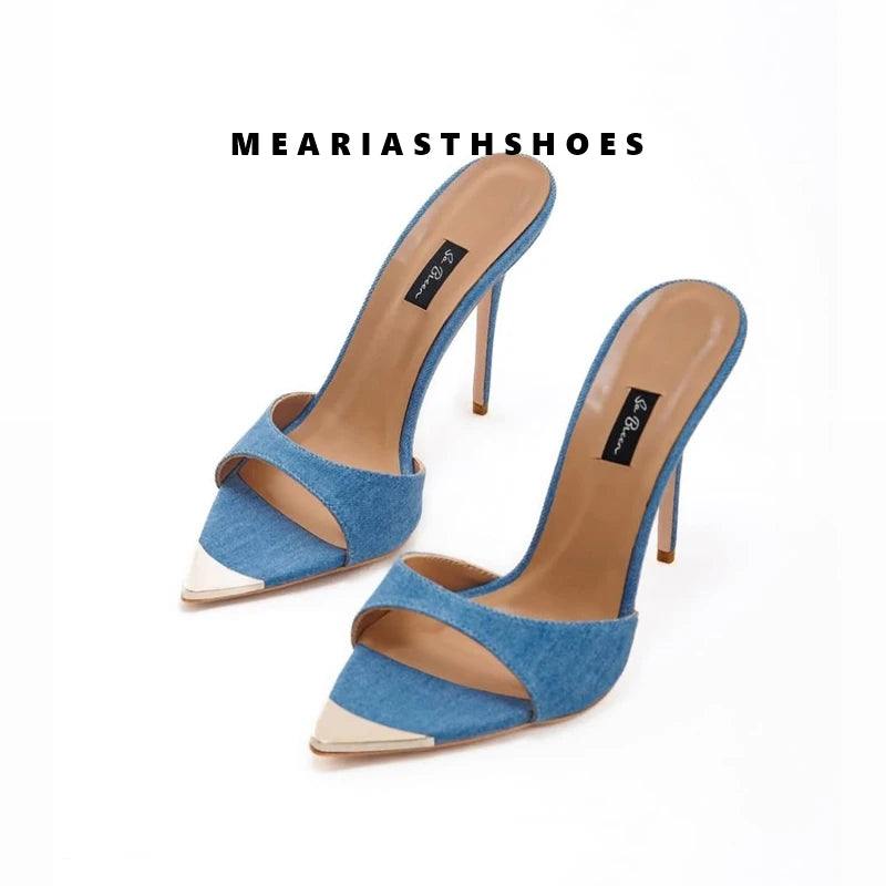 Sandalias de Tacón Alto para Mujer, Diseño Sexy con Punta en Pico, Sandalias de Tacón Alto y Fino, Mules con Punta Abierta