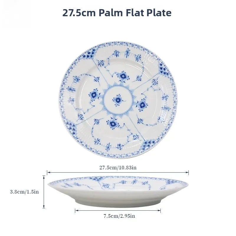 Juego de vajilla de porcelana blanca de Jingdezhen con diseño de hierba Tang azul y blanca, plato llano para uso doméstico, t...