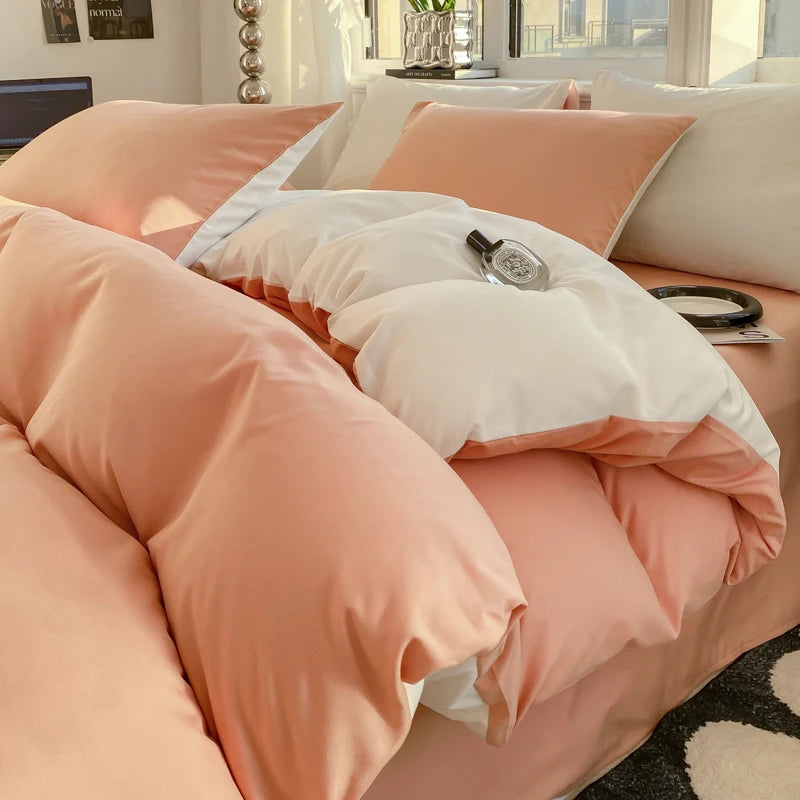 Juego de funda nórdica de Color sólido estilo Ins, ropa de cama de algodón lavada, funda de edredón, funda de almohada, juegos de cama suaves, fundas de edredón de 220x240