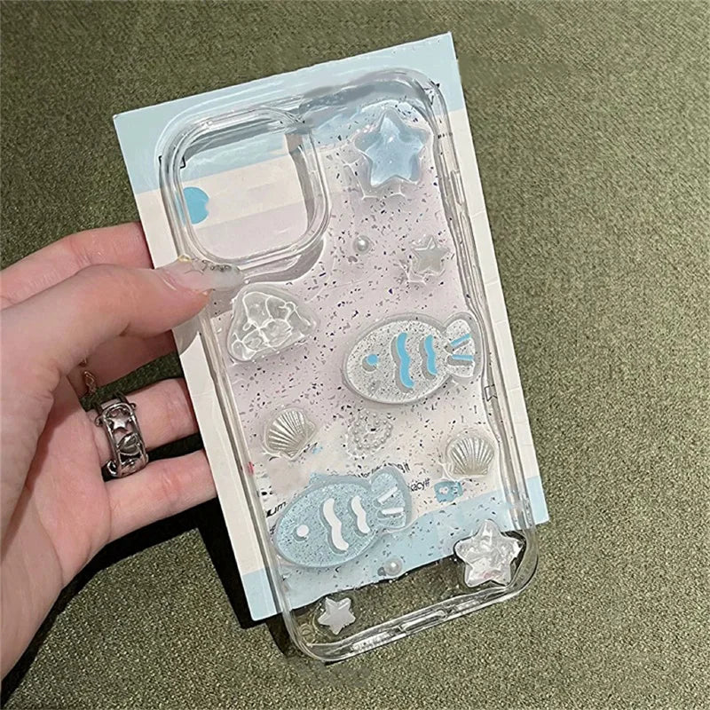 Ocean Shell Pequeño Pez Adecuado para iPhone 15 Pro Max Funda de teléfono 14 13 Pro 11 Anti Gota 12 Funda protectora