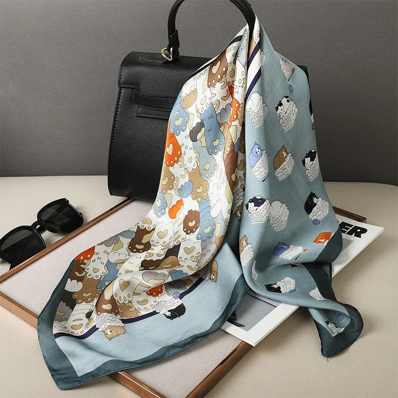 Bufanda cuadrada de seda a cuadros para mujer, banda de satén para el pelo, suave para el trabajo, Hijab, Foulard para la cabeza, 2021