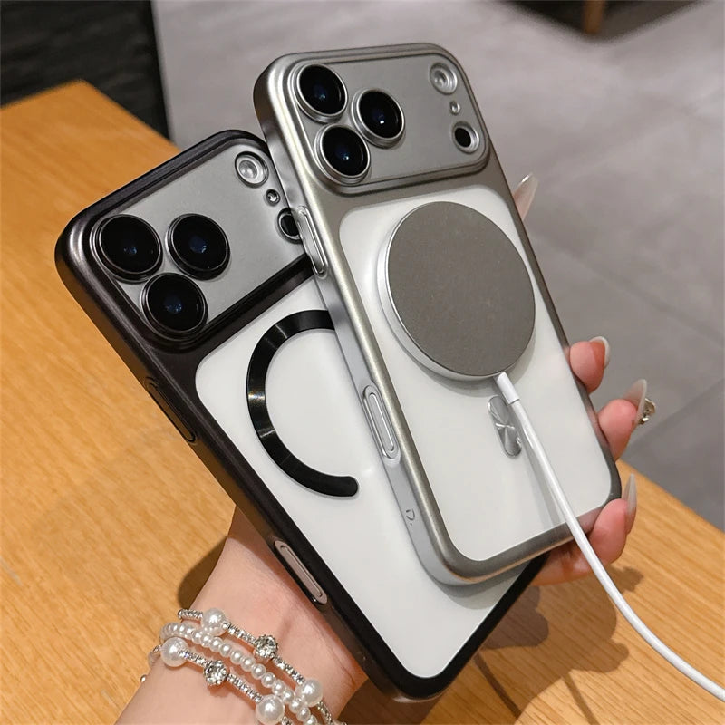 Funda de teléfono transparente mate de lujo para Magsafe IPhone 17 Air 16 15 Pro Max Plus 17Air 17Pro funda trasera de parachoques magnético
