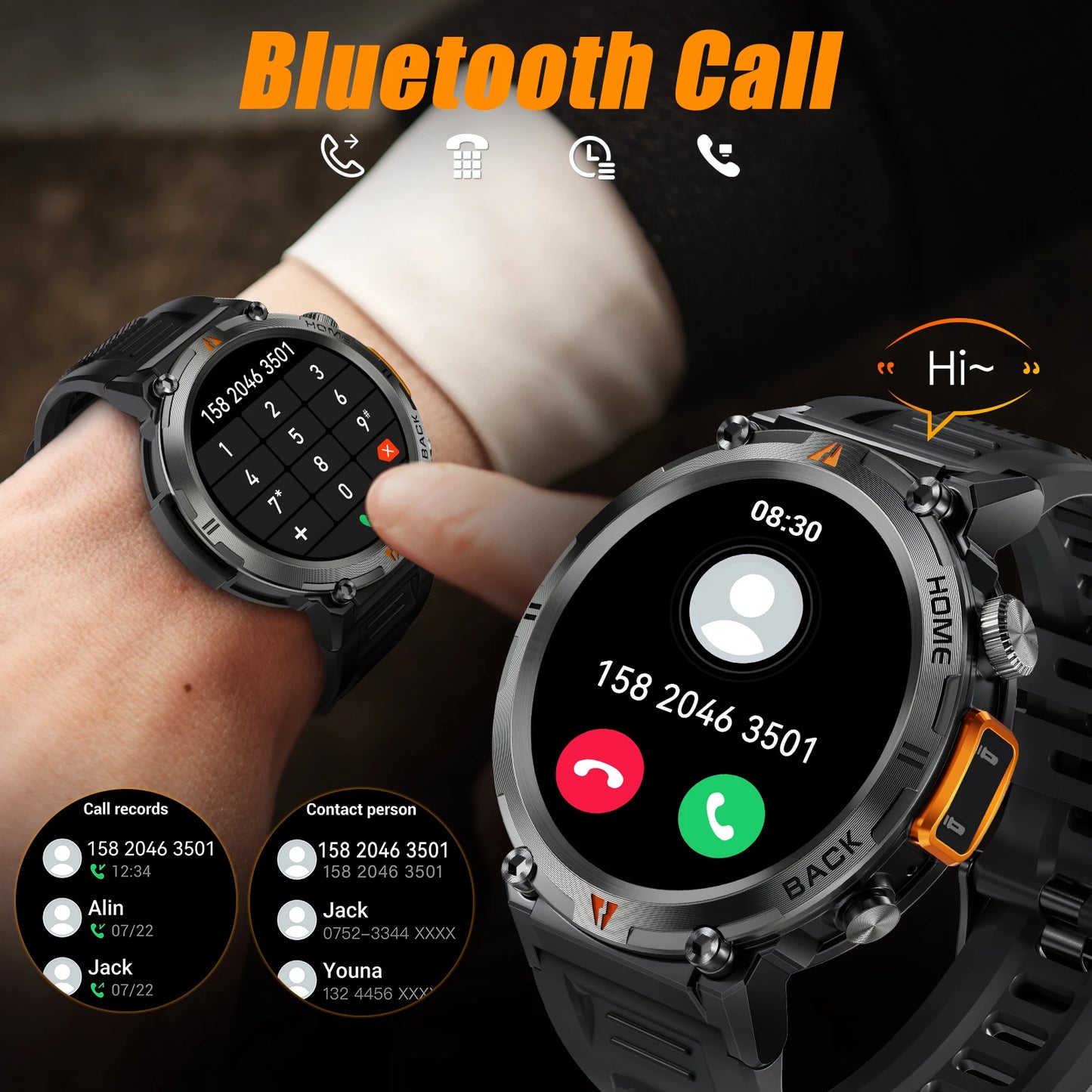 EIGIIS KE3 2025 nuevo reloj inteligente con llamada Bluetooth para hombres pantalla completamente táctil con Monitor de salud linterna de ritmo cardíaco reloj inteligente