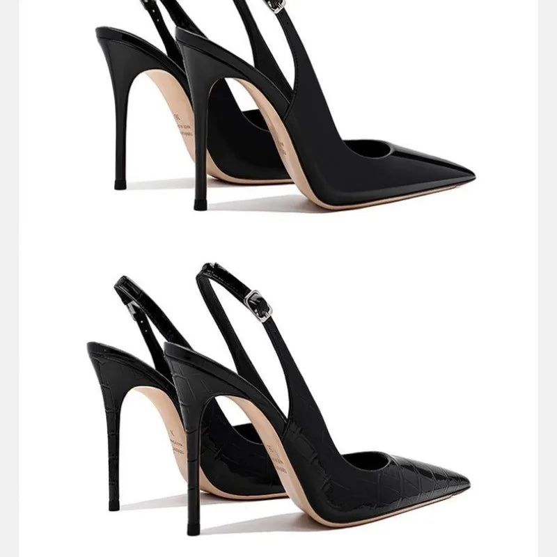 2025 Zapatos sexis de tacón súper alto para mujer, sandalias con punta estrecha, zapatos de tacón elegantes con talón descubierto para verano, vestido de tendencia 2025