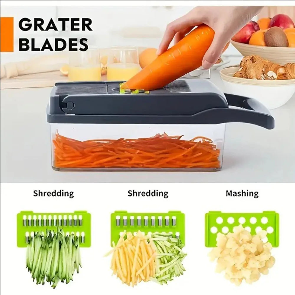 Cortador de verduras, mandolina, rallador de queso, comida, cebolla, ensalada, picador de verduras con contenedor, utensilios de cocina