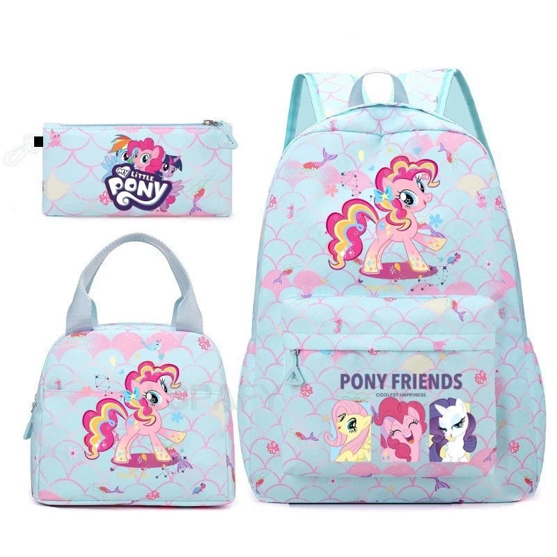 Juego de 3 mochilas My Little Pony para niños, mochila escolar para niñas, mochila escolar para adolescentes, mochila arcoíris para mujeres
