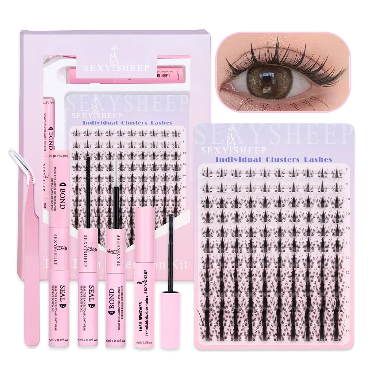 Kit de extensión de pestañas DIY, mezcla de 8-16mm de visón, pestañas individuales suaves, extensiones de pestañas naturales con maquillaje de unión y sellado
