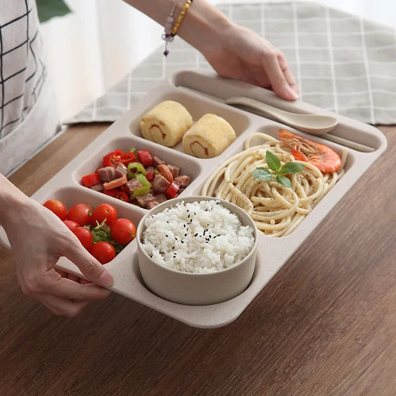 1 Juego de platos de comida para estudiantes, cuencos de comida rápida, platos de comida anticaída para el hogar, plato de separación, juego de tazas, juego de cena, assiette de servicio