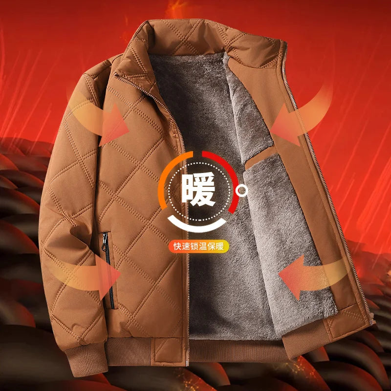 Parkas de terciopelo para hombre de otoño e invierno, Chaqueta de algodón con cuello de béisbol grueso para hombre de negocios, chaqueta informal holgada de gran tamaño para hombre