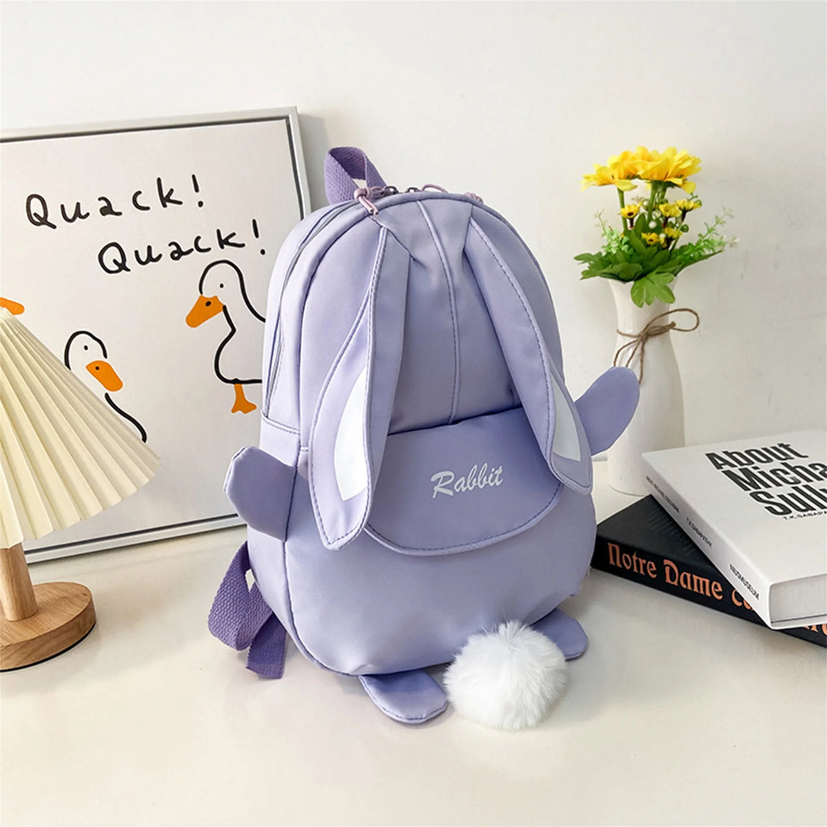 Mochila con orejas de conejo para niña, mochila escolar informal impermeable de gran capacidad, mochila escolar con cremallera suave, viajes y regalos sólidos para adolescentes