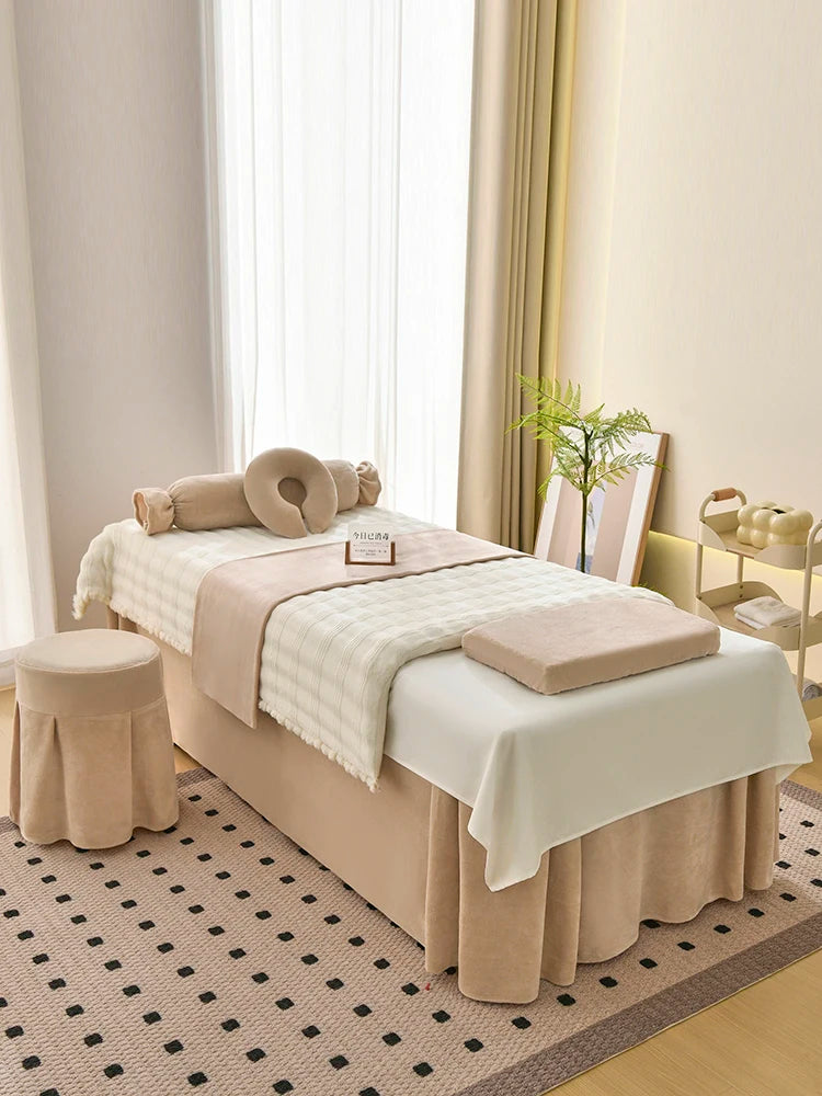 Juego de cama gruesa de terciopelo de leche para salón de belleza, falda de cama de Spa para masaje, funda de almohada, funda de taburete y funda nórdica, Sábana de salón para Club, 4 Uds.