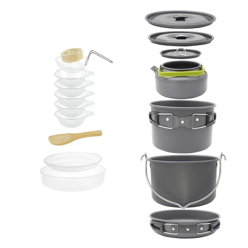 Juego de utensilios de cocina para acampar para 1 a 7 personas, olla y sartén ligeros y portátiles con bolsa de transporte, perfecto para acampar al aire libre