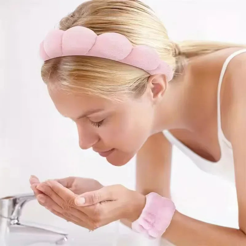 Diadema para lavar la cara para mujer, diademas de esponja, correa para la muñeca, diadema suave de burbujas para maquillaje, accesorios para el cabello para niña, 3 uds.