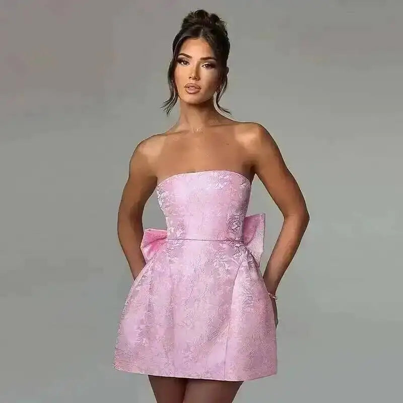 Townlike-Vestido corto de Jacquard con espalda descubierta para mujer, minivestido elegante con lazo y corte en A, Sexy, para fiesta, primavera y verano, 2024