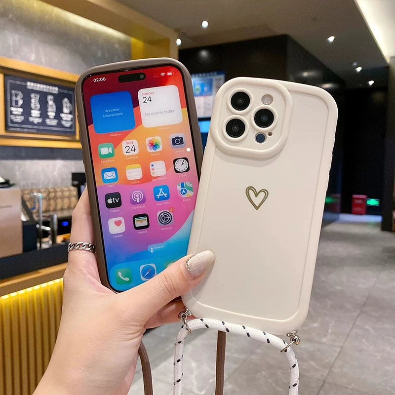 Con cordón amor fundas de teléfono para IPhone 17 16 15 14 13 12 11 Pro Max funda trasera de silicona cruzada