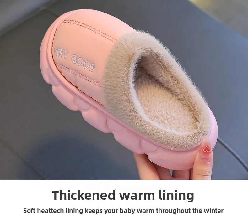Zapatillas antideslizantes impermeables para niños, zapatos de casa de felpa cálidos para invierno para niños y niñas, uso doméstico en interiores y exteriores