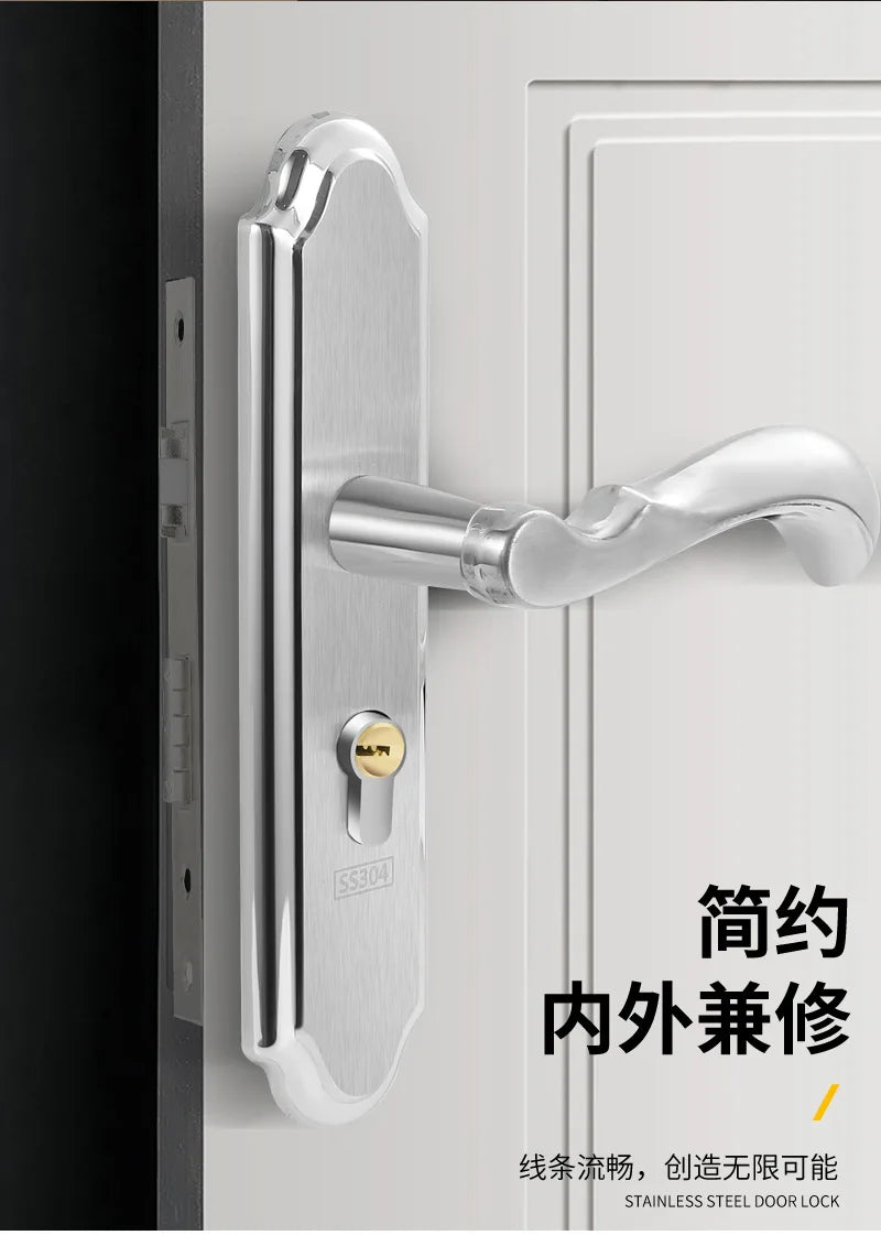 Juego de cerradura de puerta de acero inoxidable 304, manija de palanca de puerta Interior silenciosa para dormitorio, baño, manija de prensa, cerradura para puerta de madera maciza