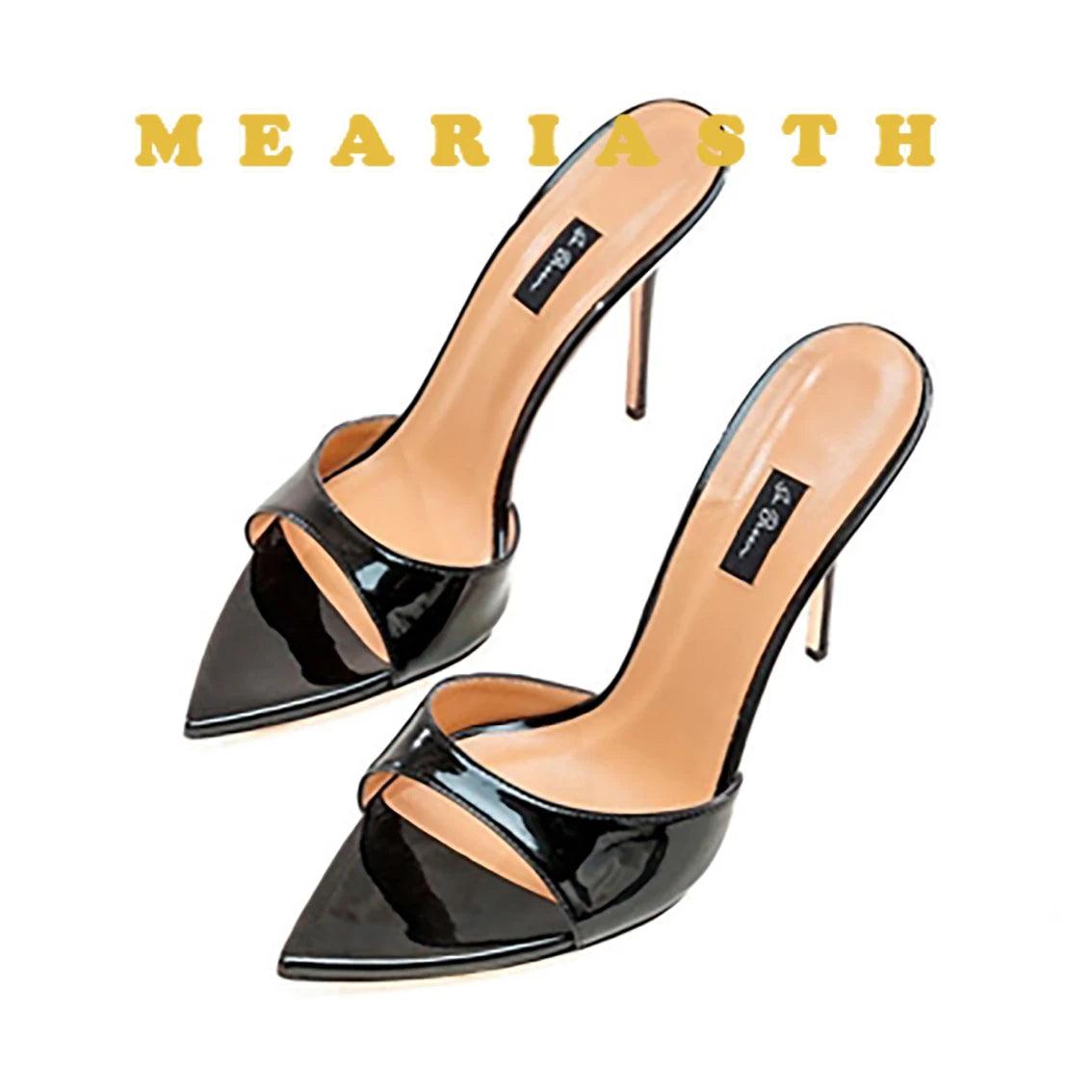 Zapatos de tacón alto con punta abierta para mujer, zapatillas exteriores de verano para fiesta, Stiletto, sandalias de charol de diseñador de lujo, 12/10cm