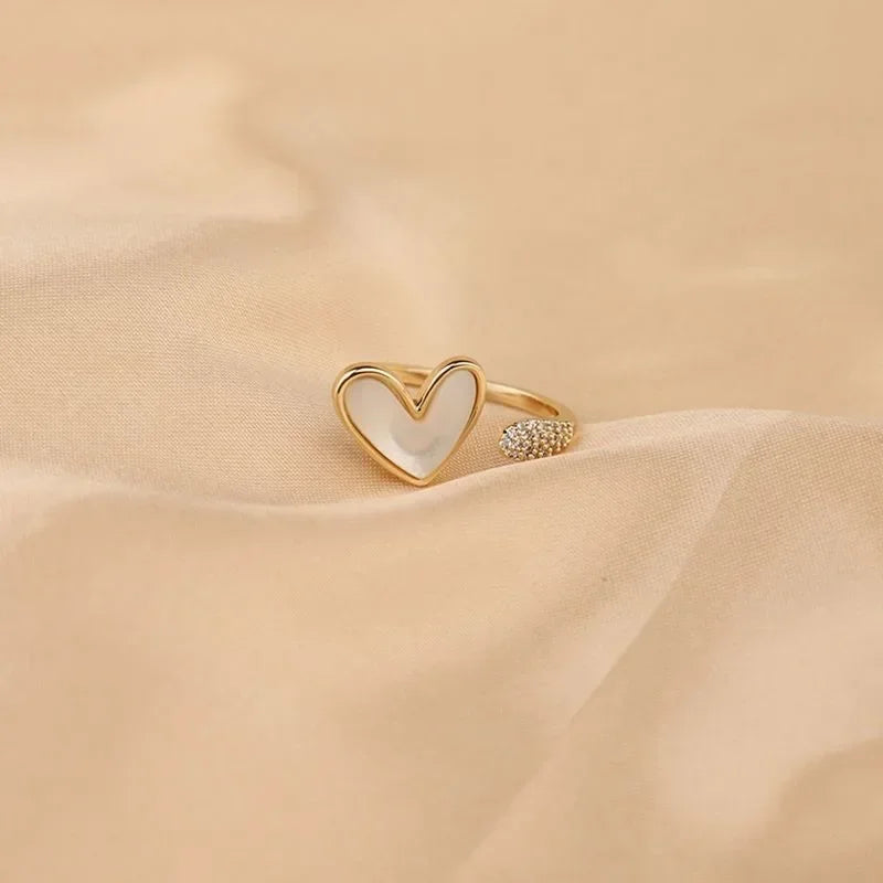 Exquisito anillo abierto de amor blanco de circón para mujer, accesorio diario personalizado a la moda, joyería de fiesta, regalo de cumpleaños