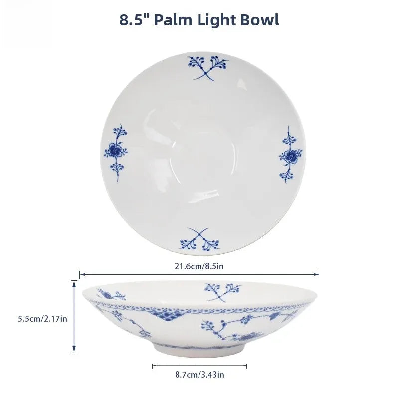 Juego de vajilla de porcelana blanca de Jingdezhen con diseño de hierba Tang azul y blanca, plato llano para uso doméstico, t...
