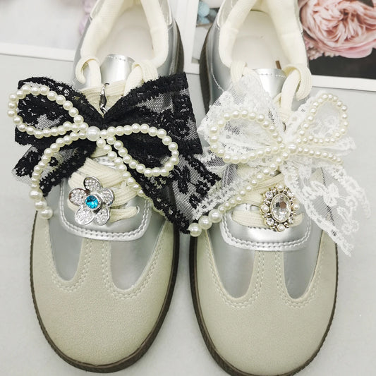 4 Uds. De colgantes de zapatos con pajarita de encaje de estilo barroco, cordones de flores, dijes, hebillas, decoraciones DIY, Clips para zapatos, accesorios