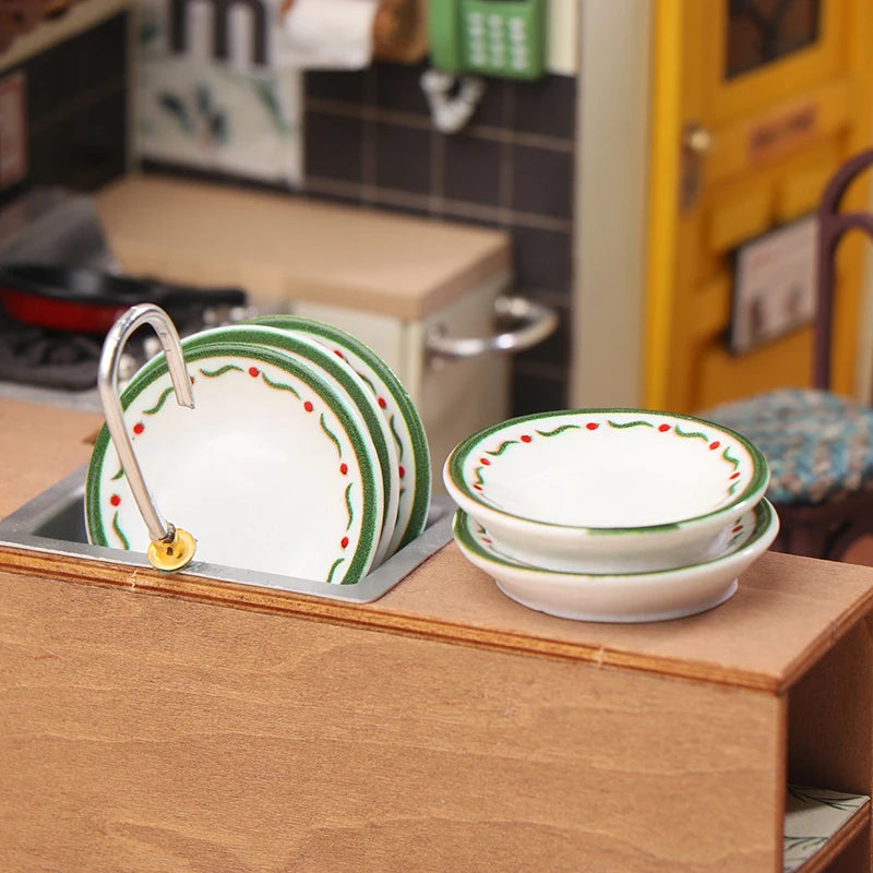 Mini platos para casa de muñecas, modelo de casa de muñecas, decoración de cocina de simulación, accesorios para casa de muñecas, juguetes para juego de imitación, 5 uds., 1/12