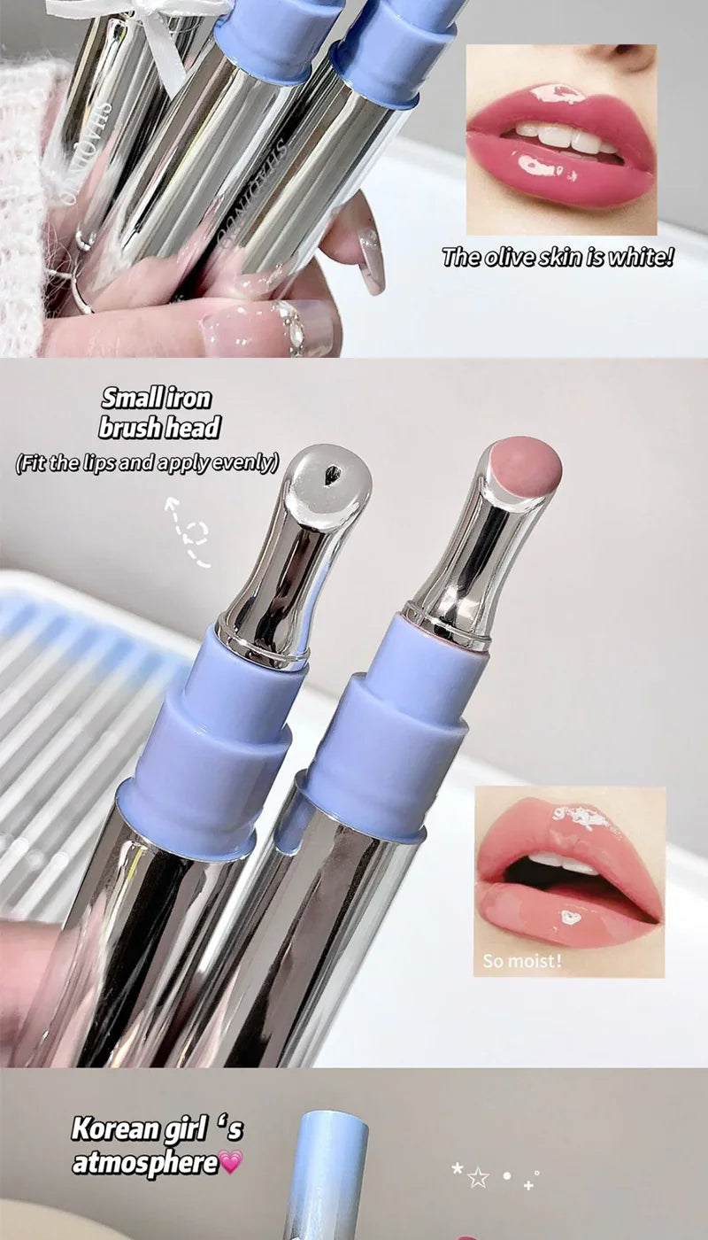 Brillo Labial con Esencia Acuosa de Espejo, Larga Duración, No Pegajoso, Voluminizador, Brillo Labial Líquido, Esmalte Labial en Gel, Maquillaje Hidratante, Tinte Labial