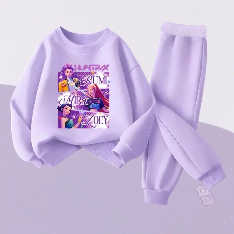 Conjuntos de 2 Piezas para Niñas, Primavera-Otoño, con Estampado de Dibujos Animados, Conjuntos de Sudadera y Pantalones Deportivos para Niños, Conjuntos Casuales para Bebés y Niños Pequeños