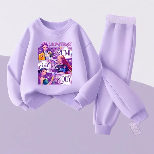 Conjuntos de 2 Piezas para Niñas, Primavera-Otoño, con Estampado de Dibujos Animados, Conjuntos de Sudadera y Pantalones Deportivos para Niños, Conjuntos Casuales para Bebés y Niños Pequeños