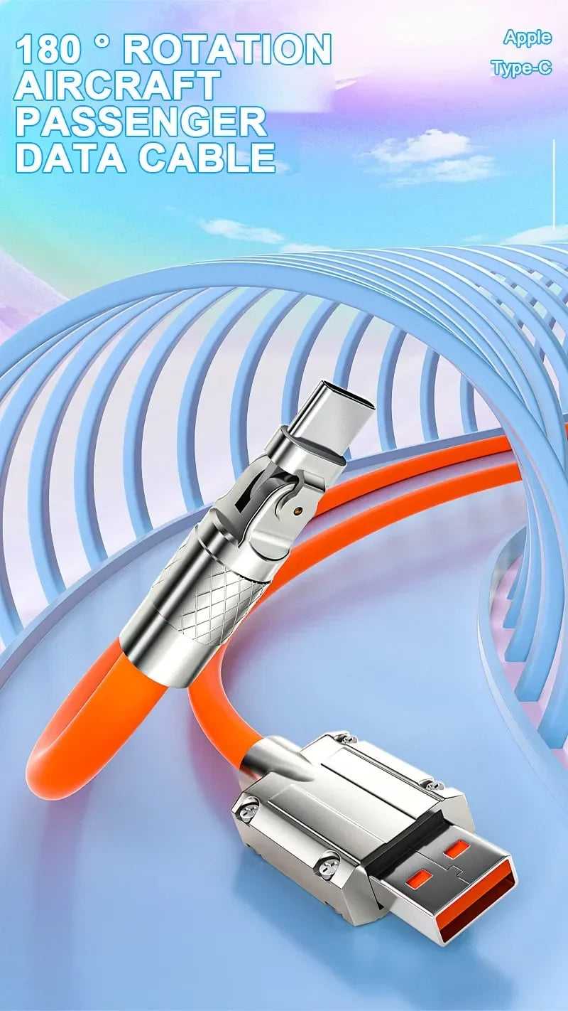 Cable USB tipo C de carga rápida de 120W 7A Cable de codo de rotación de 180 grados para juegos para Xiaomi Redmi Honor cargador de teléfono Cable USB C