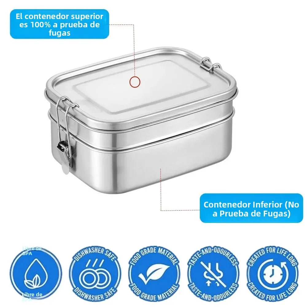 Lonchera de Acero Inoxidable 304, Hermética y a Prueba de Fugas, Bento Box de 1/2 Capas, Contenedores para Almacenamiento de Alimentos con Cierre para Adultos