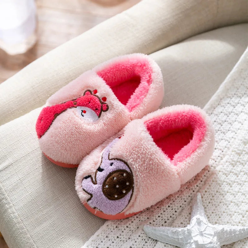Zapatillas de algodón para bebé de 1 a 3 años, 2 hombres, Otoño/Invierno, antideslizantes para interiores, zapatos de algodón de felpa para niños, bolso con tacón para el hogar