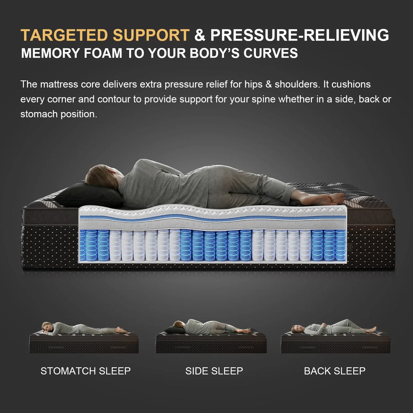 12/14in Hybrid Gel Memory Foam Mattress with Pocket Spring, Medium Firm, Motion Isolation Mattress in a Box