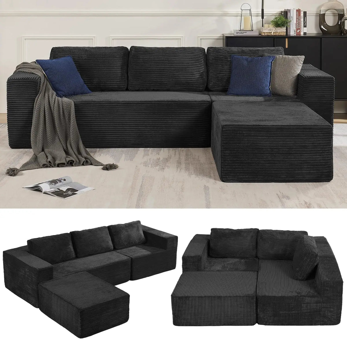 Sofá seccional reversible Cloud de 106" - Asiento profundo, modular en forma de L, tapizado en espuma, sin montaje, salón/dormitorio