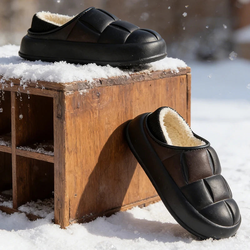 Pantuflas Impermeables de Invierno para Mujer y Hombre, Suela Gruesa de 4 cm, Cálidas y Afelpadas, Zapatos de Interior Antideslizantes, Forradas de Piel, Zuecos Suaves y Acolchados