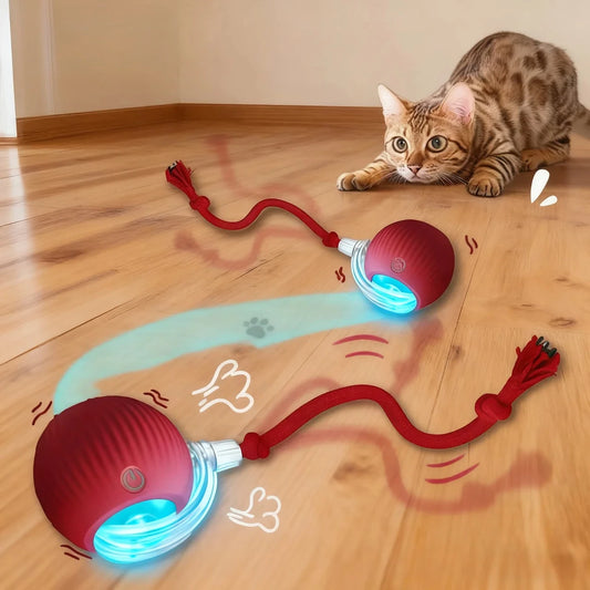 Nuevo Juguete Interactivo para Gatos, Pelota Rodante Automática con Cola Artificial, Recargable, Juguete Eléctrico Inteligente para Mascotas, Perros y Gatos, Imita Ratones