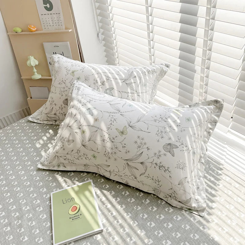 Juego de funda nórdica 100% algodón de 3 uds (1 funda nórdica + 2 fundas de almohada, sin núcleo), juego de cama con estampado de flores frescas, suave y cómodo