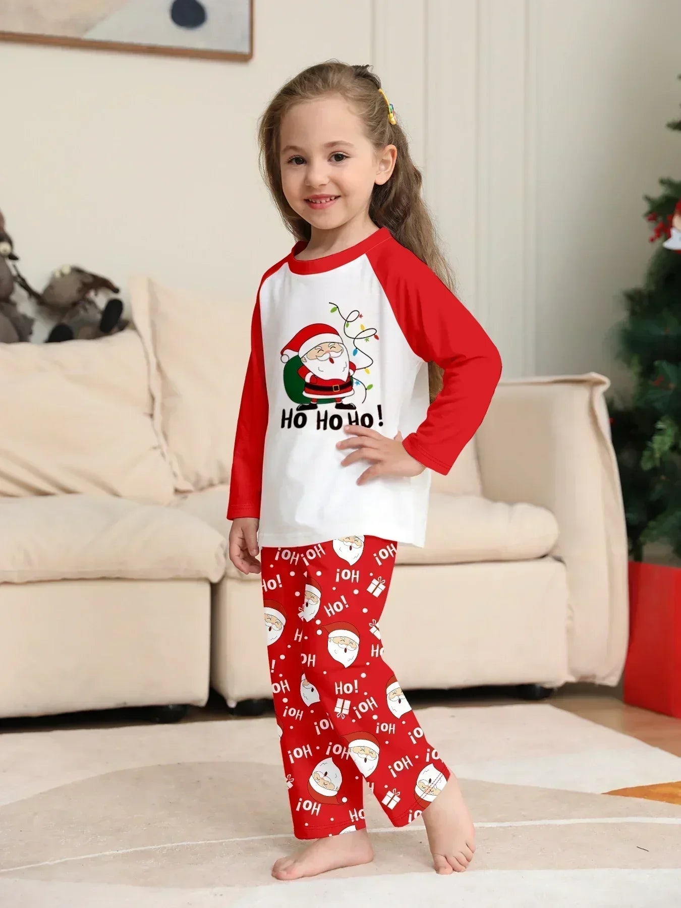 Nuevo pijama navideño con apariencia familiar, estampado de Papá Noel, trajes a juego para madre, padre y niños, traje holgado bonito de 2 piezas, ropa de dormir, ropa de Navidad