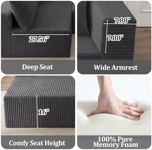 (Stock local en EE. UU.) Sofá modular en forma de L de 92.5 pulgadas con asientos profundos, chaise longue y convertible 4 en 1 de pana D