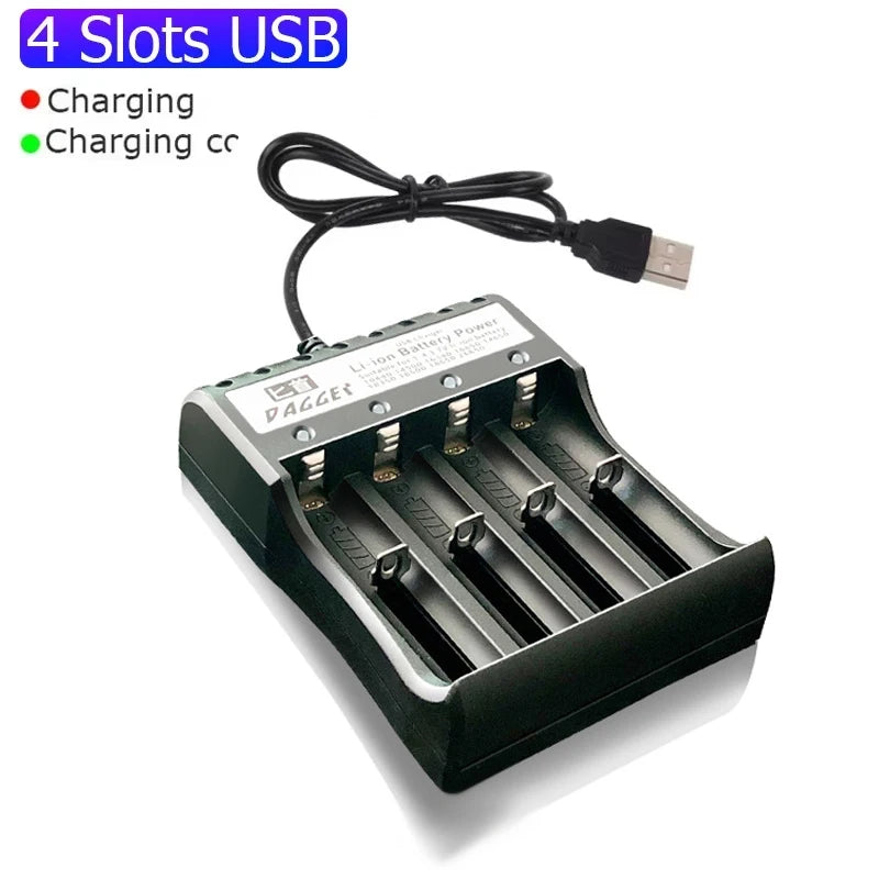 Cargador de batería 18650, 1/2/4 ranuras, carga Dual 18650, batería de litio recargable de 3,7 V, cargador USB para 16340 14500 18650