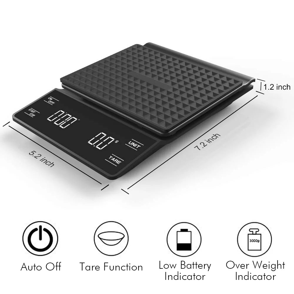 Báscula electrónica de café inteligente, báscula LCD con sincronización Digital de alta precisión, balanza de café de 3kg/0,1g, báscula de peso para medir para Cocina