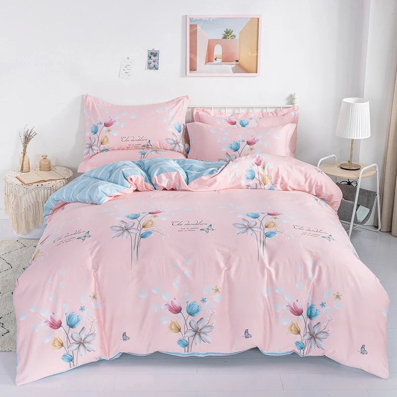 Juego de fundas de edredón 100% de algodón, ropa de cama con estampado de flores, suave y agradable para la piel, 1 unidad, 2 fundas de almohada, 3 unidades