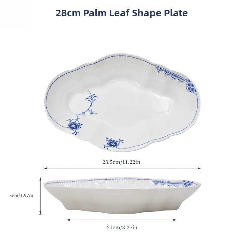 Juego de vajilla de porcelana blanca de Jingdezhen con diseño de hierba Tang azul y blanca, plato llano para uso doméstico, t...