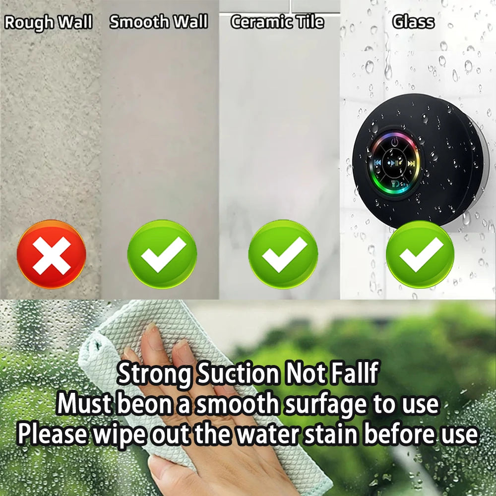 Altavoz Bluetooth Inalámbrico Portátil LED, Resistente al Agua IPX4 con Ventosa Grande, Mini Altavoz para Baño, Exteriores y Viajes