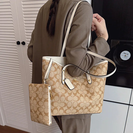 Bolso de Hombro de Diseño de Lujo para Mujer, Gran Capacidad, Práctico Bolso de Mano Diario con Bolsillos, Resistente, con Letras de Marca, Estilo Casual