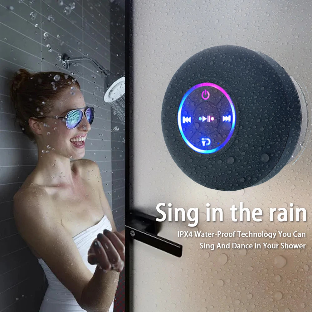 Altavoz Bluetooth Inalámbrico Portátil LED, Resistente al Agua IPX4 con Ventosa Grande, Mini Altavoz para Baño, Exteriores y Viajes