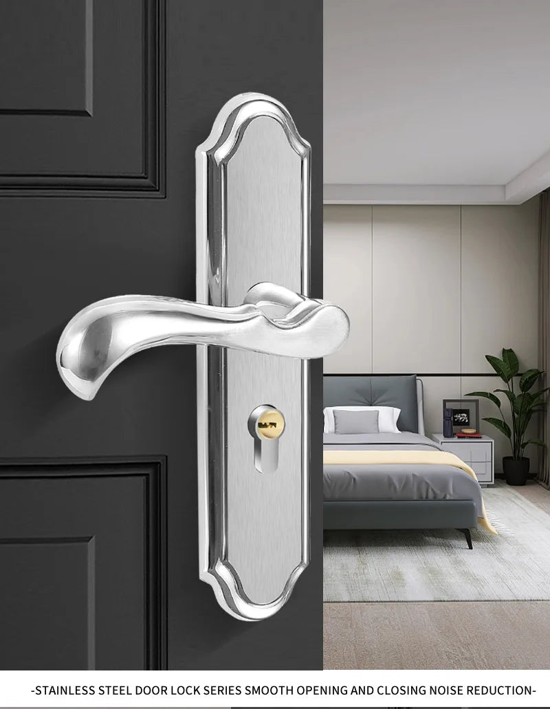 Juego de cerradura de puerta de acero inoxidable 304, manija de palanca de puerta Interior silenciosa para dormitorio, baño, manija de prensa, cerradura para puerta de madera maciza